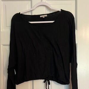 Z Supply Black Long Sleeve Tie Front Crop Blouse
